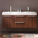 Fresca FCB8013GW-I Opulento 54" Walnut Modern Double Sink Cabinet with Integrated Sinks