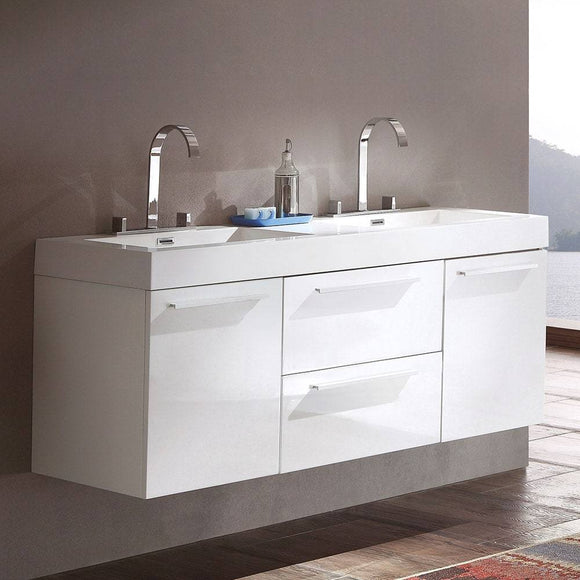 Fresca FCB8013WH-I Opulento 54" White Modern Double Sink Cabinet with Integrated Sinks