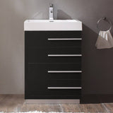 Fresca FCB8024BW-I Livello 24" Black Modern Bathroom Cabinet with Integrated Sink