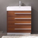 Fresca FCB8030TK-I Livello 30" Teak Modern Bathroom Cabinet with Integrated Sink