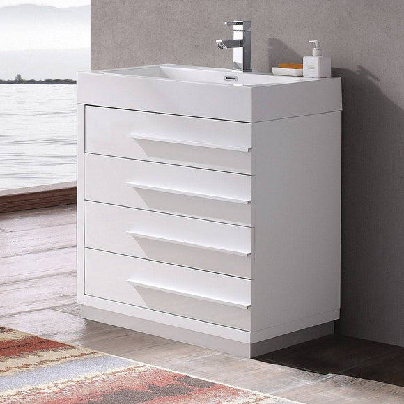 Fresca FCB8030WH-I Livello 30" White Modern Bathroom Cabinet with Integrated Sink