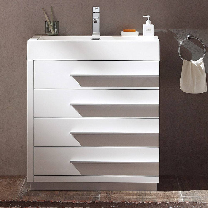 Fresca FCB8030WH-I Livello 30" White Modern Bathroom Cabinet with Integrated Sink