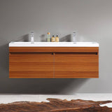 Fresca FCB8040TK-I Largo 57" Teak Modern Double Sink Bathroom Cabinet with Integrated Sinks