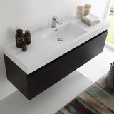 Fresca FCB8041BW-I Mezzo 60" Black Wall Hung Single Sink Modern Bathroom Cabinet with Integrated Sink