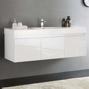 Fresca FCB8041WH-I Mezzo 60" White Wall Hung Single Sink Modern Bathroom Cabinet with Integrated Sink
