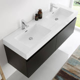 Fresca FCB8042BW-I Mezzo 60" Black Wall Hung Double Sink Modern Bathroom Cabinet with Integrated Sink