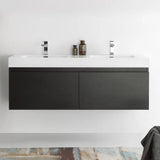 Fresca FCB8042BW-I Mezzo 60" Black Wall Hung Double Sink Modern Bathroom Cabinet with Integrated Sink