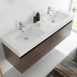 Fresca FCB8042GO-I Mezzo 60" Gray Oak Wall Hung Double Sink Modern Bathroom Cabinet with Integrated Sink