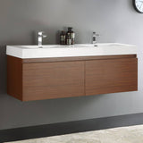 Fresca FCB8042TK-I Mezzo 60" Teak Wall Hung Double Sink Modern Bathroom Cabinet with Integrated Sink