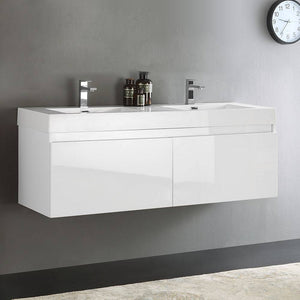 Fresca FCB8042WH-I Mezzo 60" White Wall Hung Double Sink Modern Bathroom Cabinet with Integrated Sink