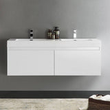 Fresca FCB8042WH-I Mezzo 60" White Wall Hung Double Sink Modern Bathroom Cabinet with Integrated Sink
