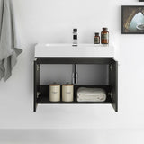Fresca FCB8089BW-I Vista 30" Black Wall Hung Modern Bathroom Cabinet with Integrated Sink
