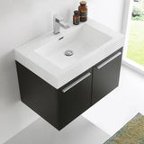 Fresca FCB8089BW-I Vista 30" Black Wall Hung Modern Bathroom Cabinet with Integrated Sink