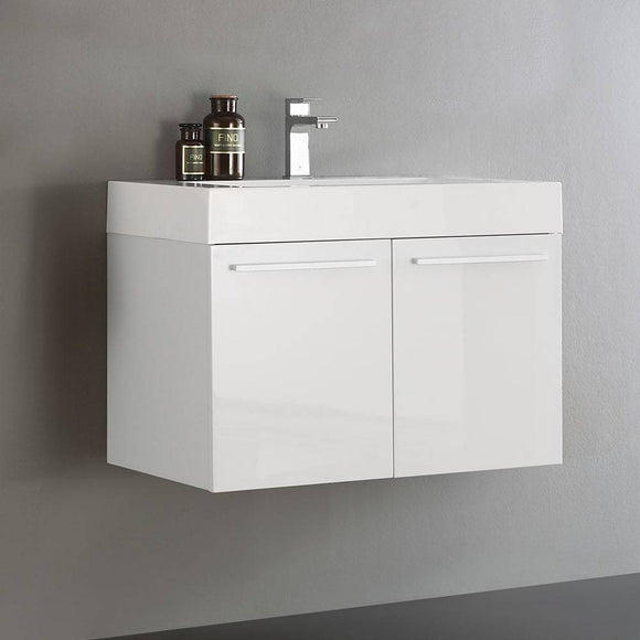 Fresca FCB8089WH-I Vista 30" White Wall Hung Modern Bathroom Cabinet with Integrated Sink