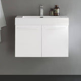 Fresca FCB8089WH-I Vista 30" White Wall Hung Modern Bathroom Cabinet with Integrated Sink