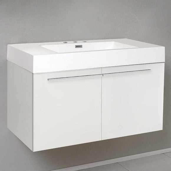 Fresca FCB8090WH-I Vista 36" White Modern Bathroom Base Cabinet with Integrated Sink