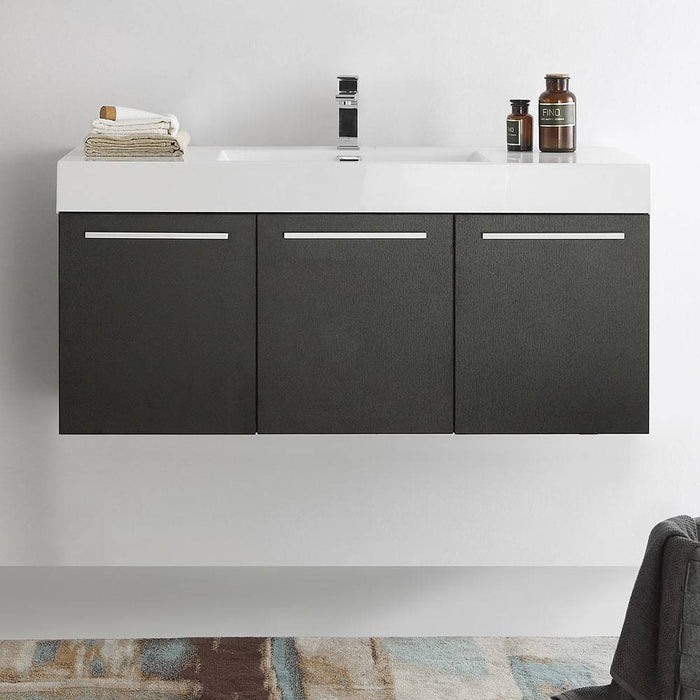 Fresca FCB8092BW-I Vista 48" Black Wall Hung Modern Bathroom Cabinet with Integrated Sink