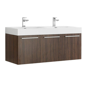Fresca FCB8092GW-D-I Vista 48" Walnut Wall Hung Double Sink Modern Bathroom Cabinet with Integrated Sink