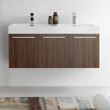 Fresca FCB8092GW-D-I Vista 48" Walnut Wall Hung Double Sink Modern Bathroom Cabinet with Integrated Sink