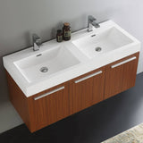 Fresca FCB8092TK-D-I Vista 48" Teak Wall Hung Double Sink Modern Bathroom Cabinet with Integrated Sink