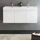 Fresca FCB8092WH-D-I Vista 48" White Wall Hung Double Sink Modern Bathroom Cabinet with Integrated Sink