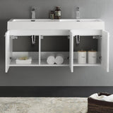 Fresca FCB8092WH-D-I Vista 48" White Wall Hung Double Sink Modern Bathroom Cabinet with Integrated Sink