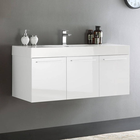 Fresca FCB8092WH-I Vista 48" White Wall Hung Modern Bathroom Cabinet with Integrated Sink
