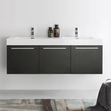 Fresca FCB8093BW-D-I Vista 60" Black Wall Hung Double Sink Modern Bathroom Cabinet with Integrated Sink