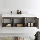 Fresca FCB8093GO-D-I Vista 60" Gray Oak Wall Hung Double Sink Modern Bathroom Cabinet with Integrated Sink