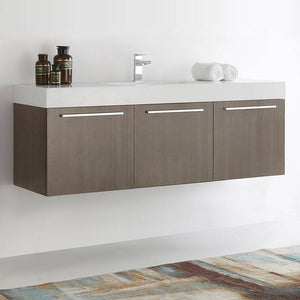 Fresca FCB8093GO-I Vista 60" Gray Oak Wall Hung Single Sink Modern Bathroom Cabinet with Integrated Sink