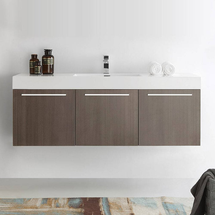 Fresca FCB8093GO-I Vista 60" Gray Oak Wall Hung Single Sink Modern Bathroom Cabinet with Integrated Sink