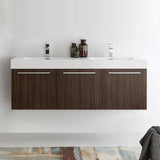 Fresca FCB8093GW-D-I Vista 60" Walnut Wall Hung Double Sink Modern Bathroom Cabinet with Integrated Sink