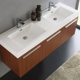 Fresca FCB8093TK-D-I Vista 60" Teak Wall Hung Double Sink Modern Bathroom Cabinet with Integrated Sink