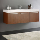 Fresca FCB8093TK-I Vista 60" Teak Wall Hung Single Sink Modern Bathroom Cabinet with Integrated Sink