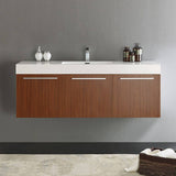 Fresca FCB8093TK-I Vista 60" Teak Wall Hung Single Sink Modern Bathroom Cabinet with Integrated Sink