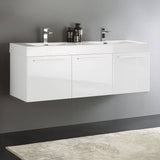 Fresca FCB8093WH-D-I Vista 60" White Wall Hung Double Sink Modern Bathroom Cabinet with Integrated Sink