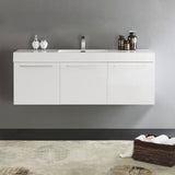Fresca FCB8093WH-I Vista 60" White Wall Hung Single Sink Modern Bathroom Cabinet with Integrated Sink