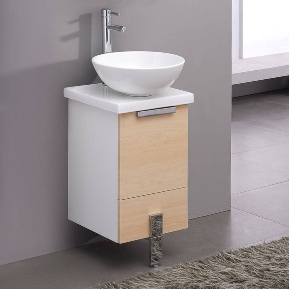 Fresca FCB8110LT-CWH-V Adour 16" Light Walnut Modern Bathroom Cabinet with Top & Vessel Sink