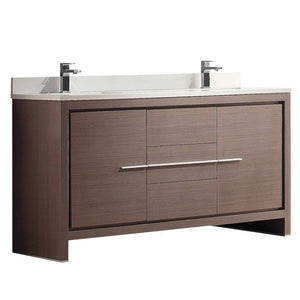 Fresca FCB8119GO-CWH-U Allier 60" Gray Oak Modern Double Sink Bathroom Cabinet with Top & Sinks