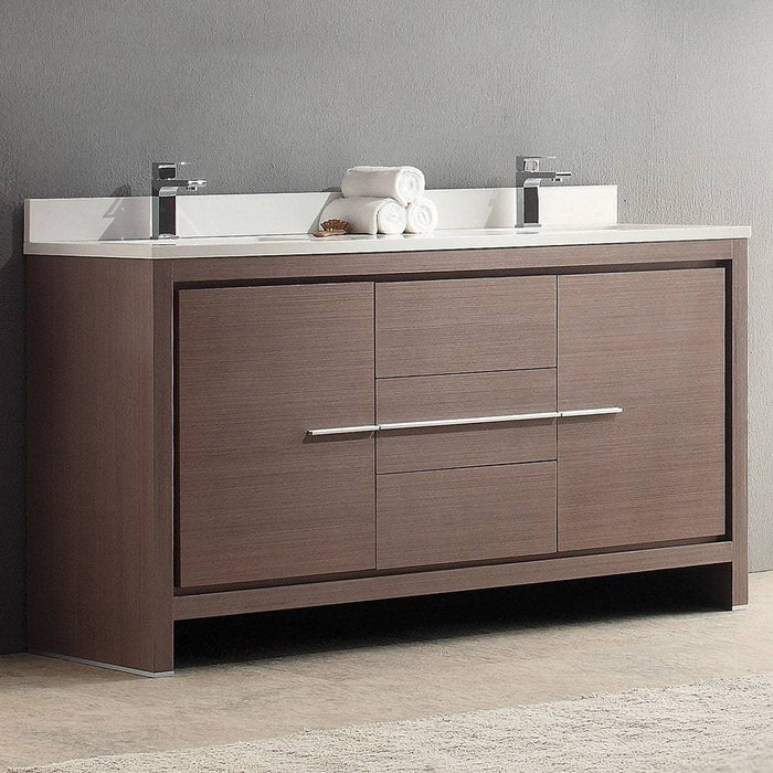 Fresca FCB8119GO-CWH-U Allier 60" Gray Oak Modern Double Sink Bathroom Cabinet with Top & Sinks