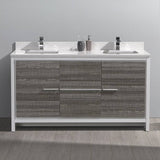 Fresca FCB8119HA-CWH-U Allier Rio 60" Ash Gray Double Sink Modern Bathroom Cabinet with Top & Sinks