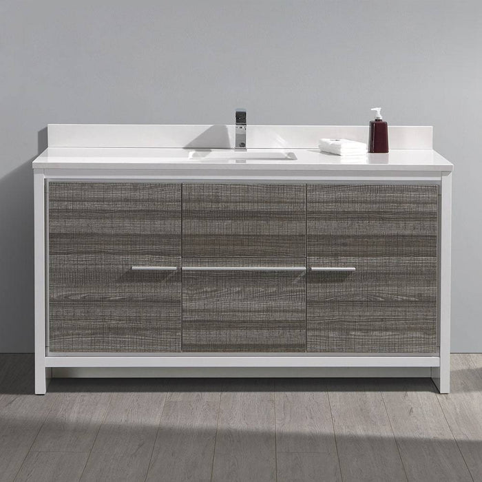 Fresca FCB8119HA-S-CWH-U Allier Rio 60" Ash Gray Single Sink Modern Bathroom Vanity with Top & Sink