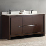 Fresca FCB8119WG-CWH-U Allier 60" Wenge Brown Modern Double Sink Bathroom Cabinet with Top & Sinks