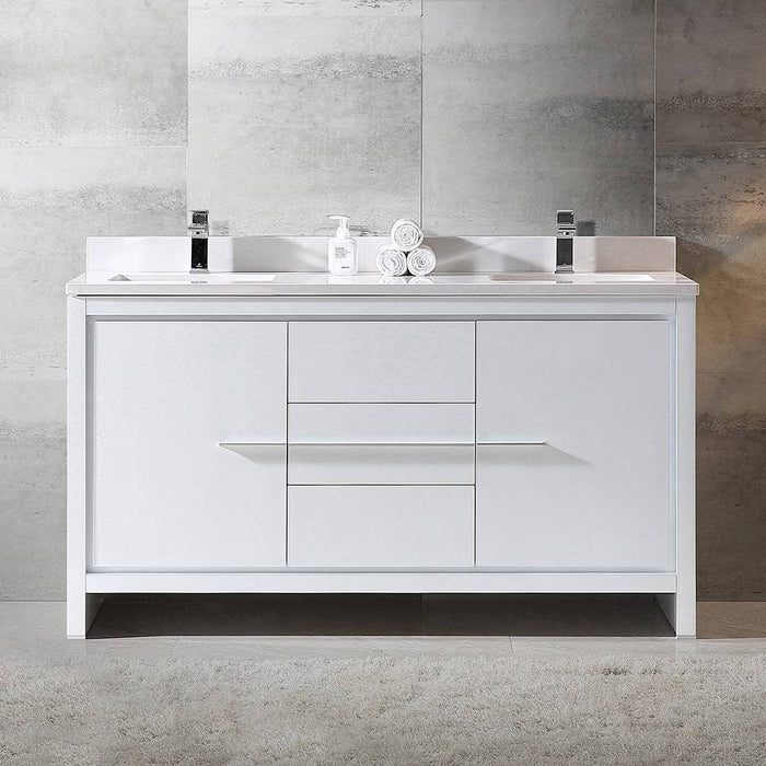 Fresca FCB8119WH-CWH-U Allier 60" White Modern Double Sink Bathroom Cabinet with Top & Sinks