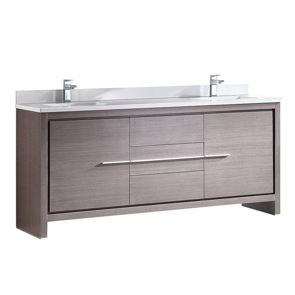 Fresca FCB8172GO-CWH-U Allier 72" Gray Oak Modern Double Sink Bathroom Cabinet with Top & Sinks