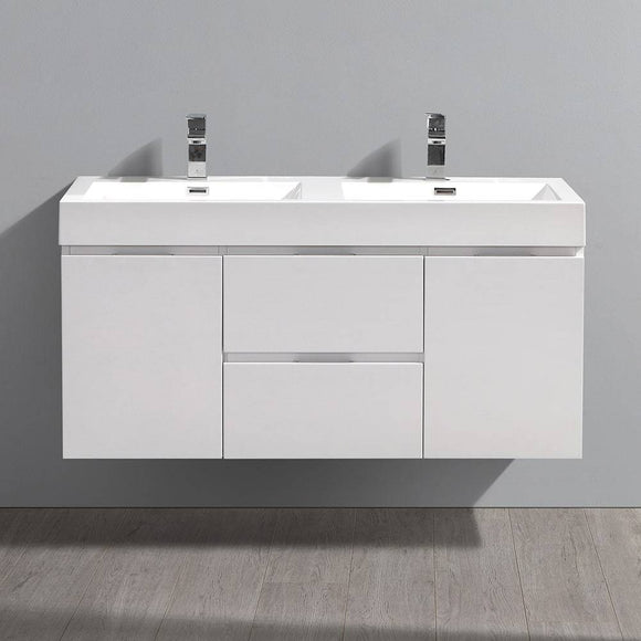 Fresca FCB8348WH-D-I Valencia 48" Glossy White Wall Hung Double Sink Modern Bathroom Vanity