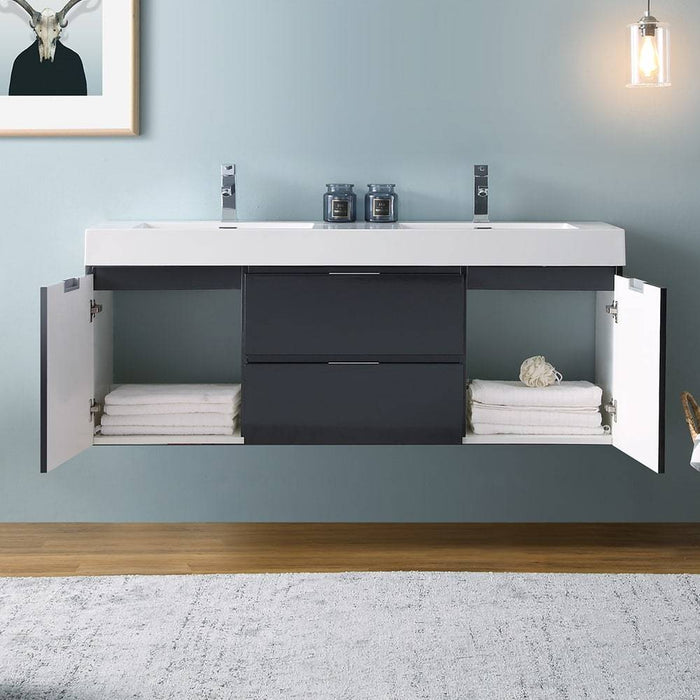Fresca FCB8360GG-D-I Valencia 60" Dark Slate Gray Wall Hung Double Sink Modern Bathroom Vanity