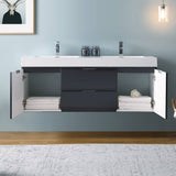 Fresca FCB8360GG-D-I Valencia 60" Dark Slate Gray Wall Hung Double Sink Modern Bathroom Vanity