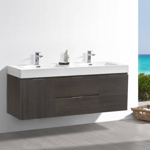 Fresca FCB8360GO-D-I Valencia 60" Gray Oak Wall Hung Double Sink Modern Bathroom Vanity