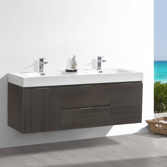 Fresca FCB8360GO-D-I Valencia 60" Gray Oak Wall Hung Double Sink Modern Bathroom Vanity